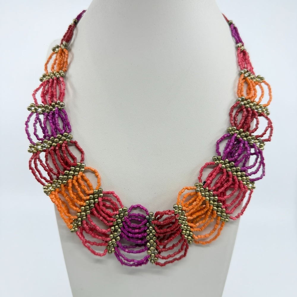Vibrant Beaded Fringe Multi-Strand Necklace Boho Festival Chic Gift